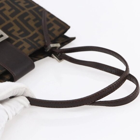 FENDI Zucca Canvas Mamma Baguette Tote Bag Black Brown Auth 147540 - Picture 8 of 16